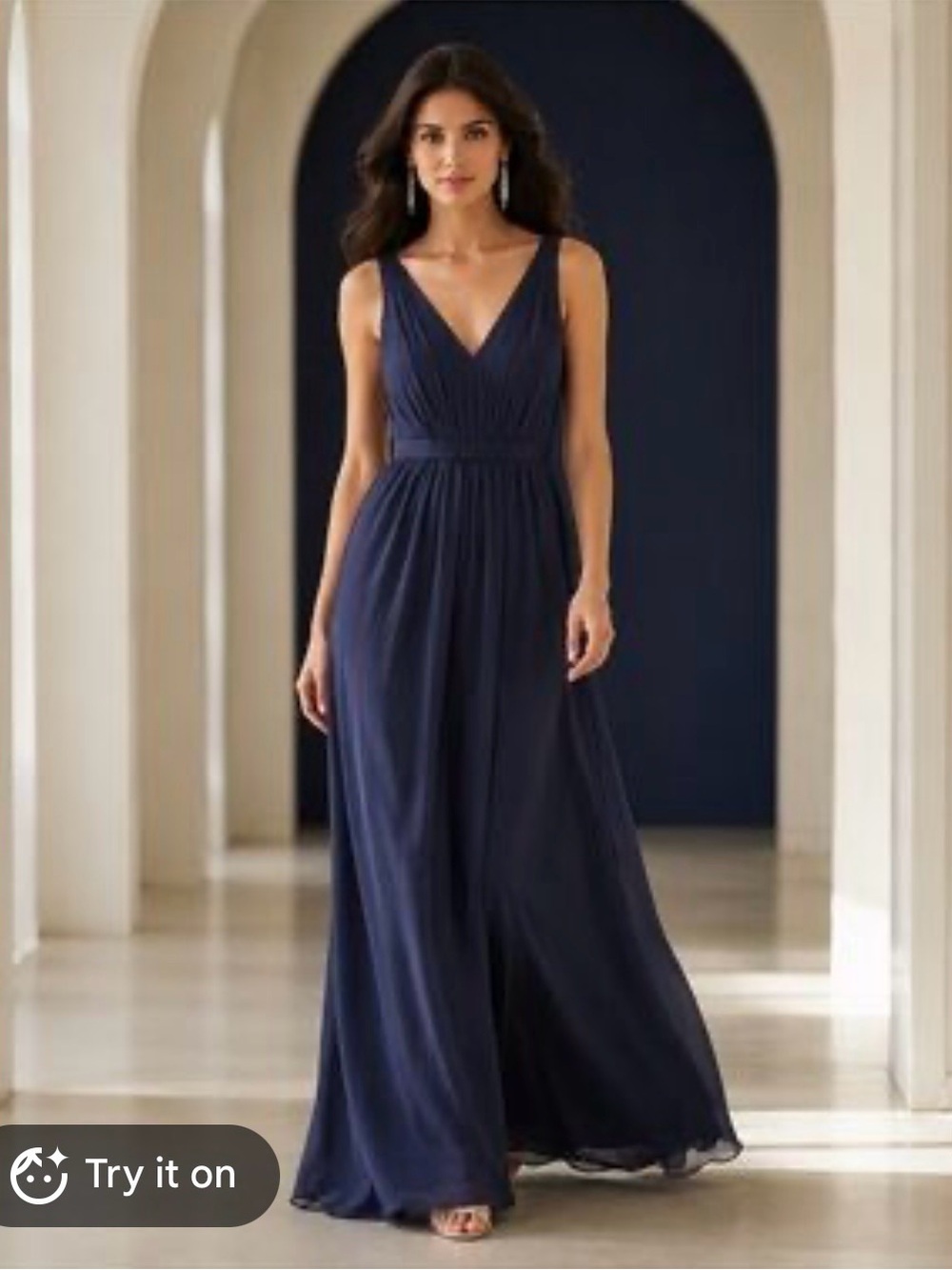 White by Vera Wang Elegant Navy V-Neck Maxi Formal Evening Dress Wedding Size 0